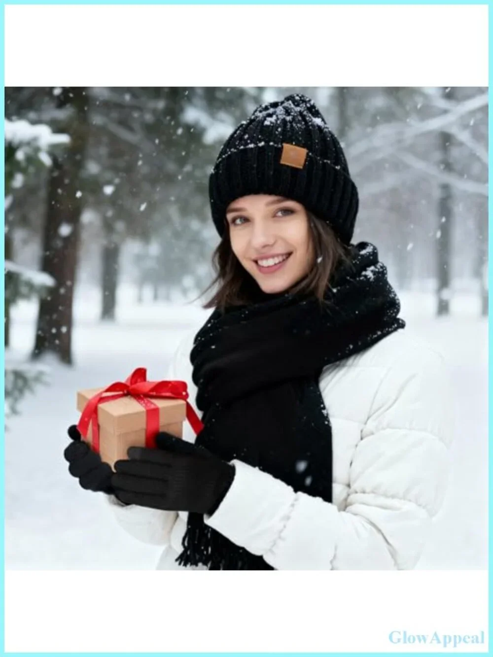 Knit Winter Hat Scarf Gloves Set Women Touchscreen Fleece Lined